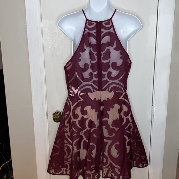 KEEPSAKE Bordeaux Romantic Rebel Burnout Skater Dress-L NWT - Picture 5 of 10